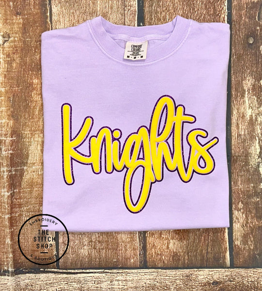 Orchid Comfort Colors Knights Puff with Glitter Outline Crop / Tee/ Long Sleeve