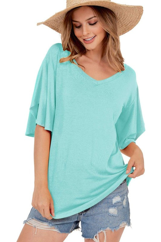 VNeck Elbow Flutter Sleeve Top The Stitch Shop