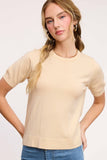 Puffy Sleeve Basic Stretchy Knit Top