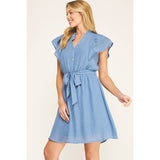 SOLID PAPAYA GAUZE RUFFLE SLEEVE MINI DRESS