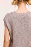JCS3598-Loose Fit Sleeveless Ribbed Knit Crew Neck Top