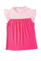 Women Textured Color Block Ruffled Sleeve Blouse