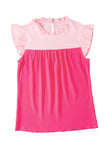 Women Textured Color Block Ruffled Sleeve Blouse