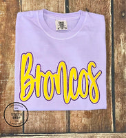 Orchid Comfort Colors Broncos Puff with Glitter Outline Crop / Tee/ Long Sleeve