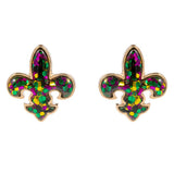 Sequin Mardi Gras Fleur de Lis Stud Earrings