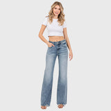 HIGH RISE STRETCH VINTAGE FLARE W/ FRAYED HEM