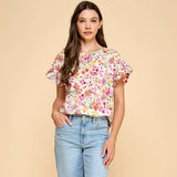 Floral Printed Top with Ruffled Sleeves