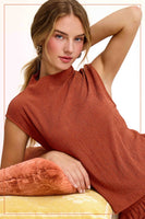 HCT7705-Stretchy Crinkled Fabric Sleeveless Top