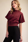 Mock Neck Suede Look Brush Top