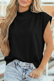 Solid Color High Neck Cap Sleeve Loose Top S-4X