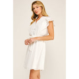 SOLID PAPAYA GAUZE RUFFLE SLEEVE MINI DRESS