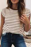 LDC Stripe Ribbed Round Neck Trim Loose Tank Top