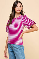 Striped Top with Puffed Sleeves