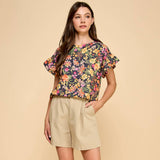 Floral Printed Top with Ruffled Sleeves
