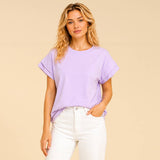 Cotton Spandex Cuffed Sleeve Top