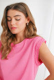 Bonbon Braided Cap Sleeve Crew Neck T Shirt | S-XL