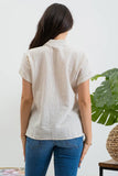 STRIPE COLLARED SHORT SLEEVE LINEN SHIRT