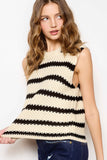 MCS3584-Classic Chunky Striped Sleeveless Sweater Top