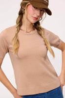 Puffy Sleeve Basic Stretchy Knit Top
