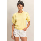 Puff Sleeve V-Stitch Crew Neck Top