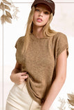 JCS3598-Loose Fit Sleeveless Ribbed Knit Crew Neck Top