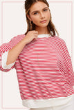 MCT7688-Loose Fit Striped Short Sleeve Crew Neckline Top