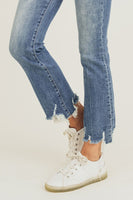 Risen High Rise Frayed Hem Ankle Flare Jeans