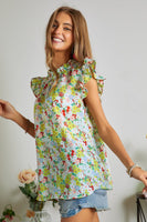 Floral Woven Ruffle Blouse