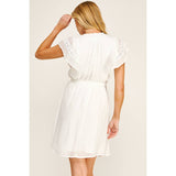 SOLID PAPAYA GAUZE RUFFLE SLEEVE MINI DRESS
