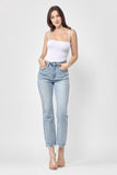 Risen High Rise Raw Hem Straight Leg Jeans