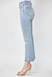 Risen High Rise Raw Hem Straight Leg Jeans