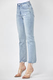 Risen High Rise Raw Hem Straight Leg Jeans