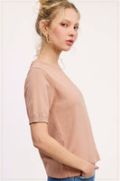 Puffy Sleeve Basic Stretchy Knit Top