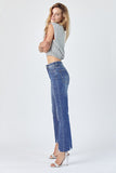 Risen High Rise Raw Hem Straight Leg Jeans