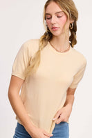 Puffy Sleeve Basic Stretchy Knit Top