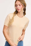 Puffy Sleeve Basic Stretchy Knit Top