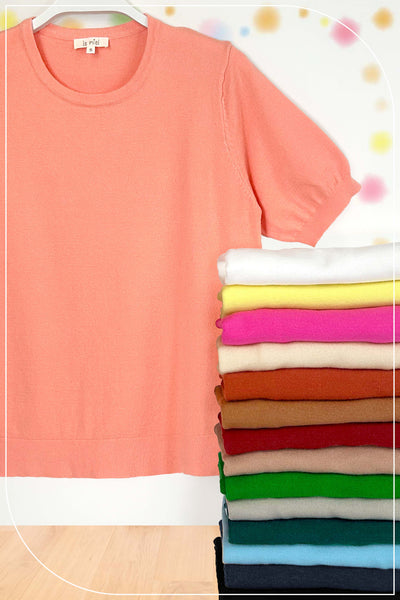 Puffy Sleeve Basic Stretchy Knit Top