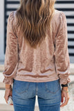 Ruffled Neck Long Sleeve Velvet Western Pullover Top