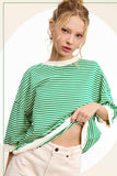 MCT7688-Loose Fit Striped Short Sleeve Crew Neckline Top