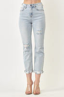 Risen High Rise Distressed Vintage Straight Leg Jean