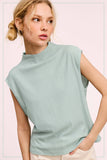 HCT7705-Stretchy Crinkled Fabric Sleeveless Top