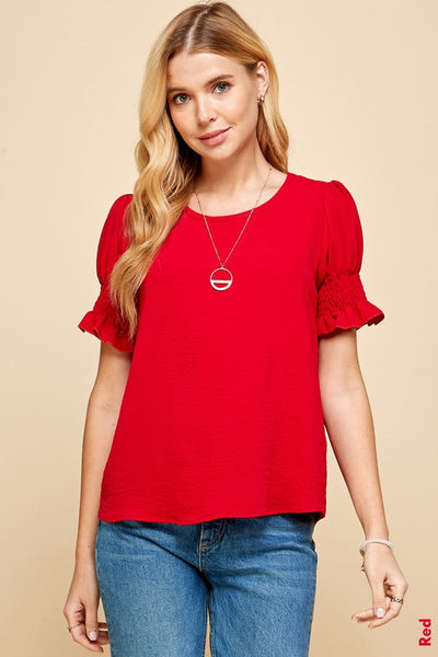 Solid Top With Smocked Sleeve