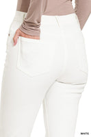Zenana Button Fly Raw Hem Skinny White Denim Pants
