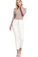 Zenana Button Fly Raw Hem Skinny White Denim Pants