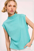 HCT7705-Stretchy Crinkled Fabric Sleeveless Top