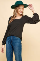 Solid Top with Puffed Sleeves and Square Neck