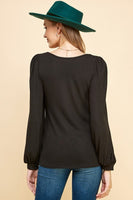 Solid Top with Puffed Sleeves and Square Neck
