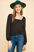 Solid Top with Puffed Sleeves and Square Neck
