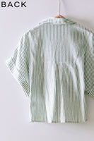 Striped Frpnt Tie Hem Roll Up Short Sleeve Shirt