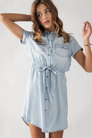 Slim Fit Short Sleeve Waistband Mini Dress